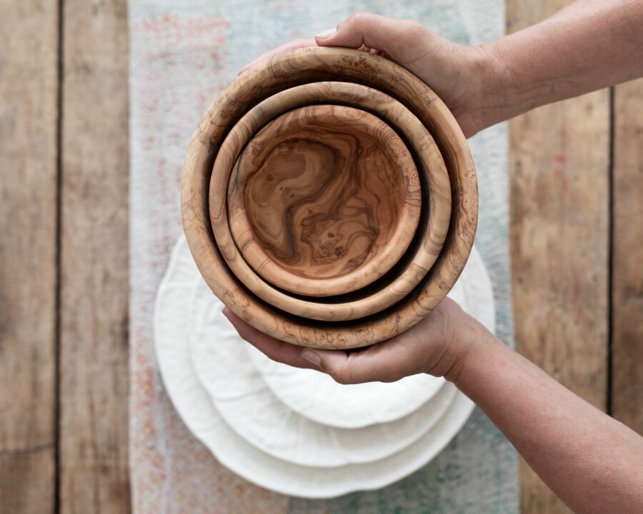 Wooden Salad Bowl Handmade From Olive Wood / Large Bowl for Salad