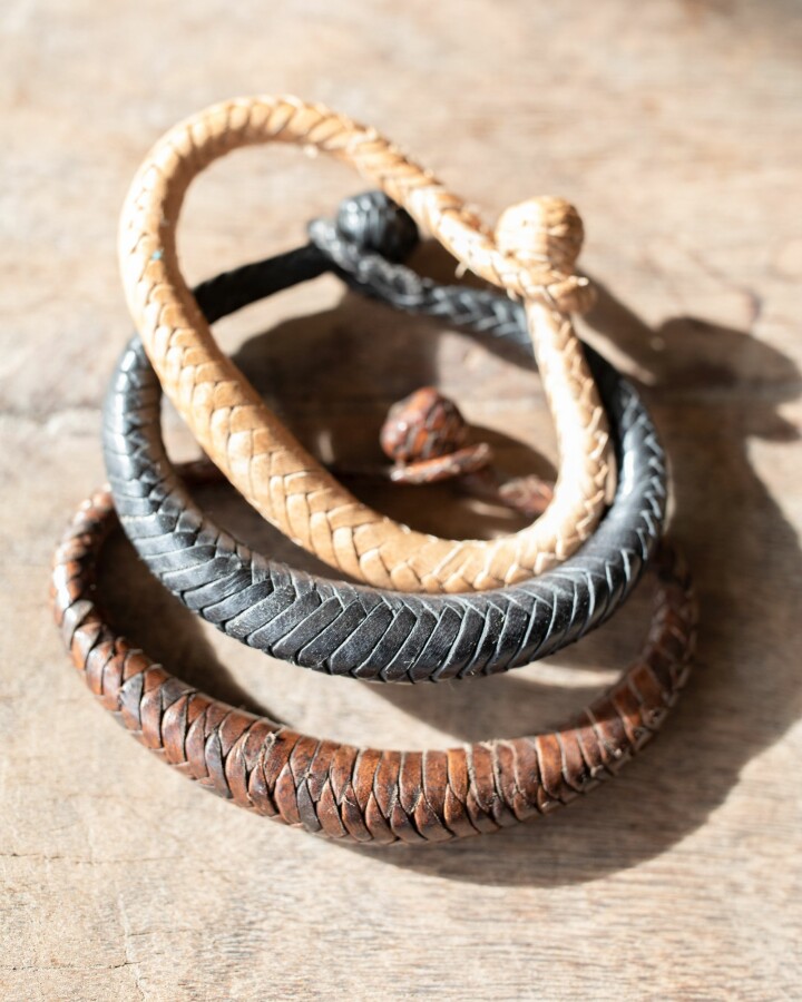Leather braided bracelet small, black